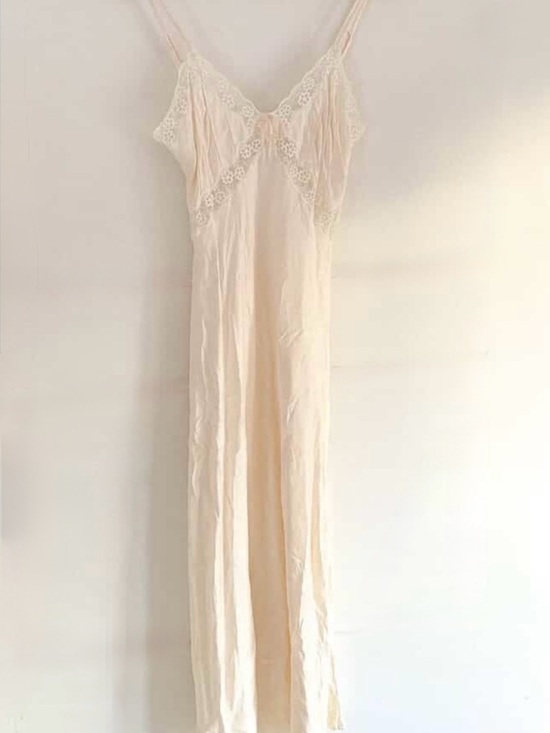 Willow Blossom Dresses & Skirts - Lightweight Cream Lace-Trim Slip Dress with Adjustable Straps